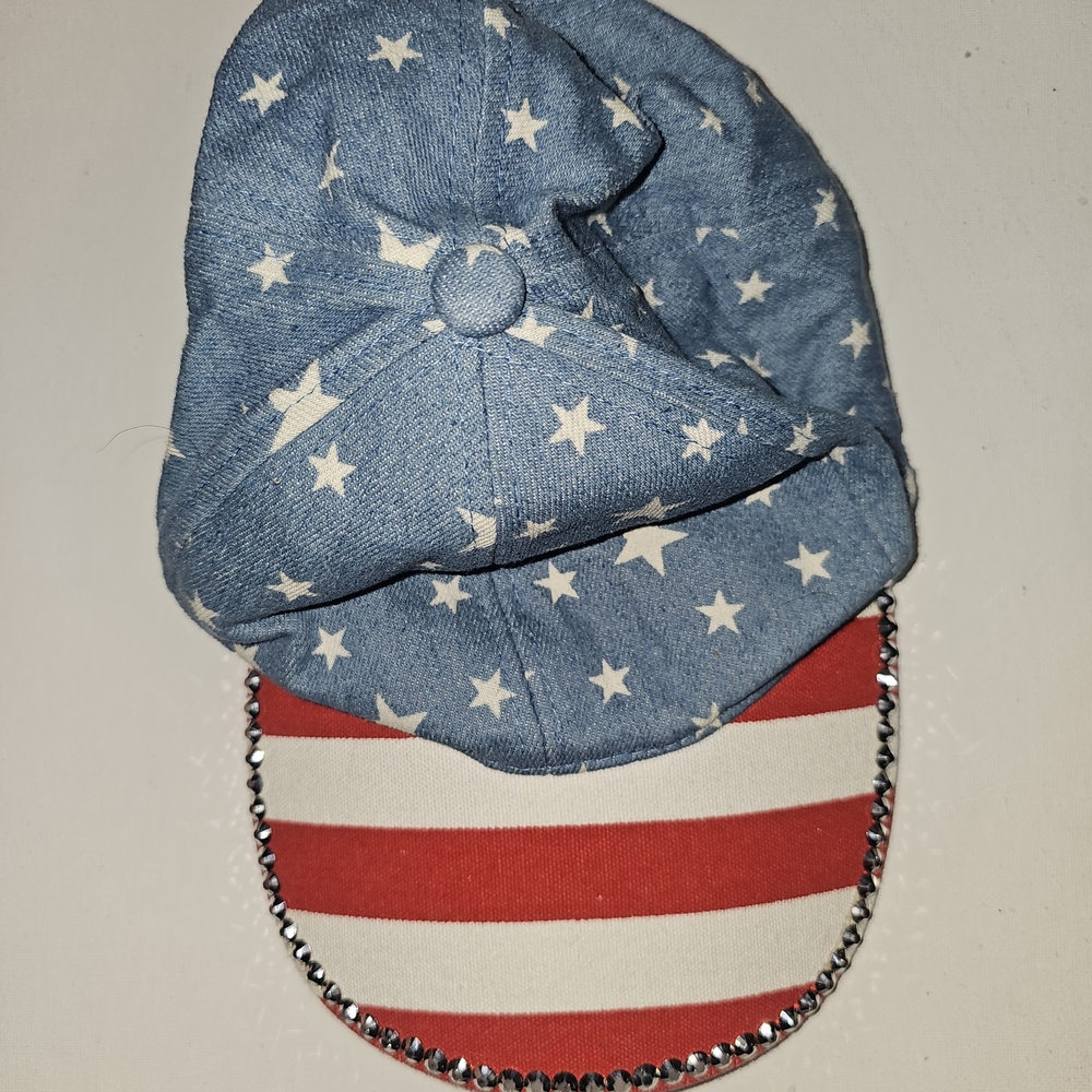 🩷 Star-Spangled Denim Baseball Cap with Rhinestone Trim - Picture 2 of 4